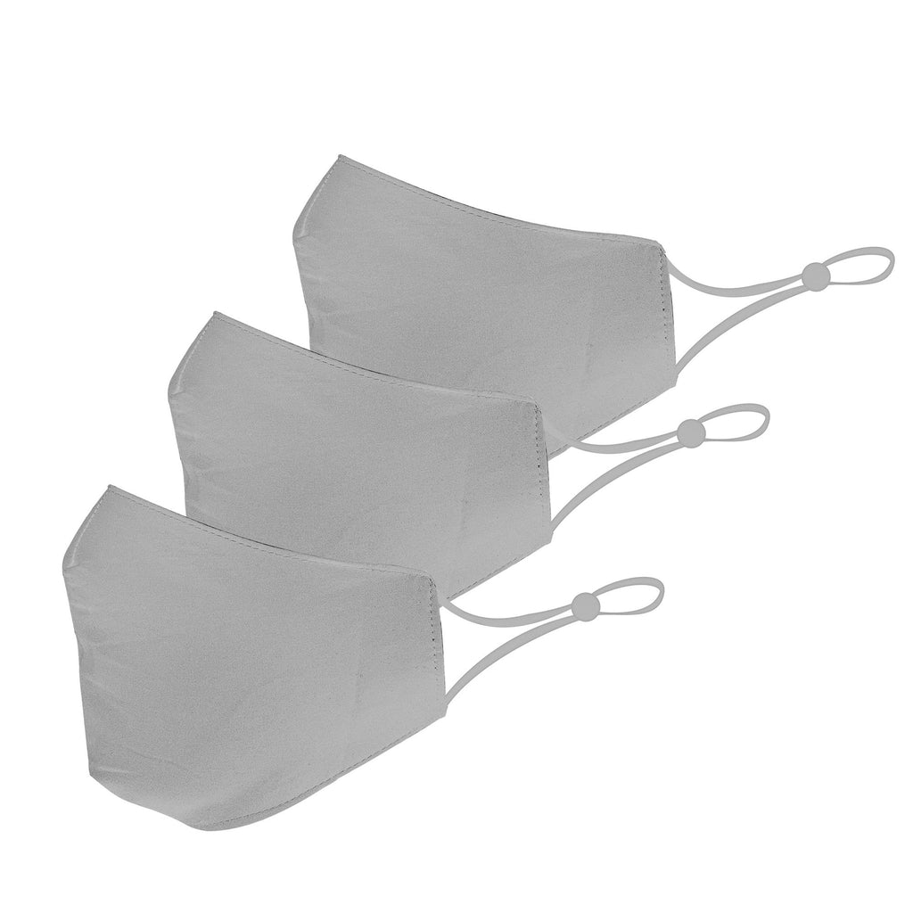 3 Pack Grey Cotton Face Mask Cloth Masks for Mouth Nose Washable Reusable Double Layer Covering Adjustable Ear