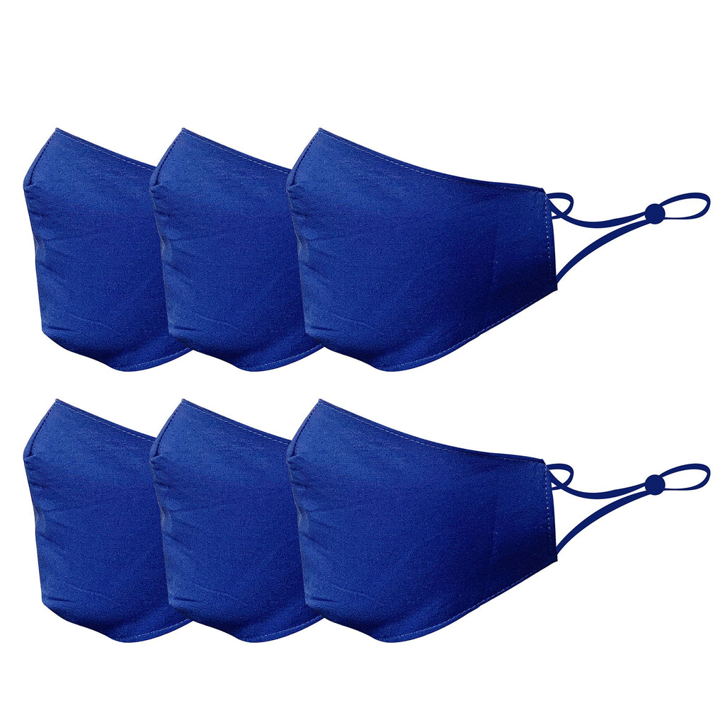 6 Pack Blue Cotton Face Mask Cloth Masks for Mouth Nose Washable Reusable Double Layer Covering Adjustable Ear