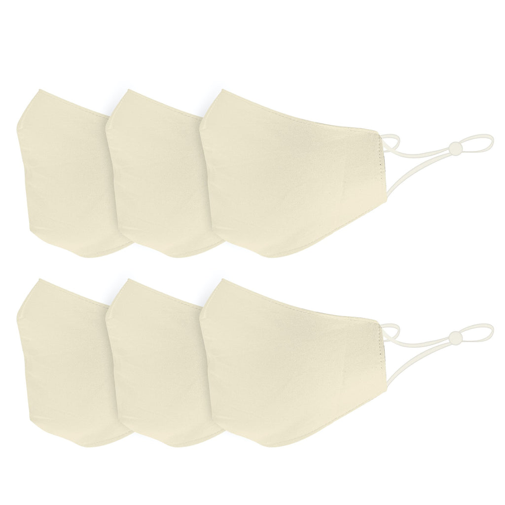 6 Pack Ivory Cotton Face Mask Cloth Masks for Mouth Nose Washable Reusable Double Layer Covering Adjustable Ear