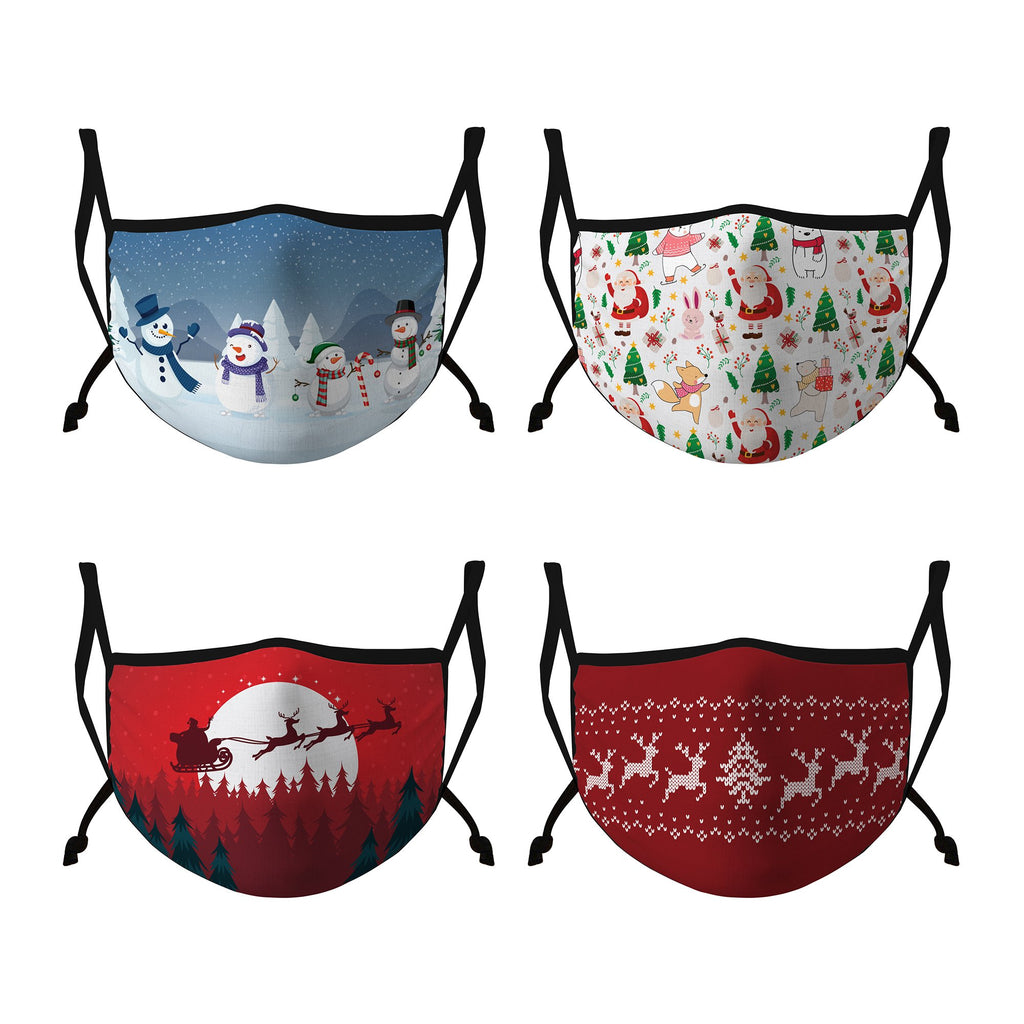 Casaba 4 Pack Face Masks Adult Kids Sizes Fun Cute Holiday Christmas Cotton Poly Adjustable Washable Reusable Holiday Pack A