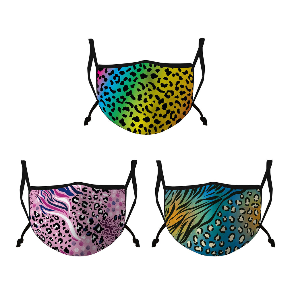 Casaba 3 Pack Face Masks Animal Leopard Prints Fashion Cotton Poly Adjustable Washable Reusable Double Layer Pocket Filter