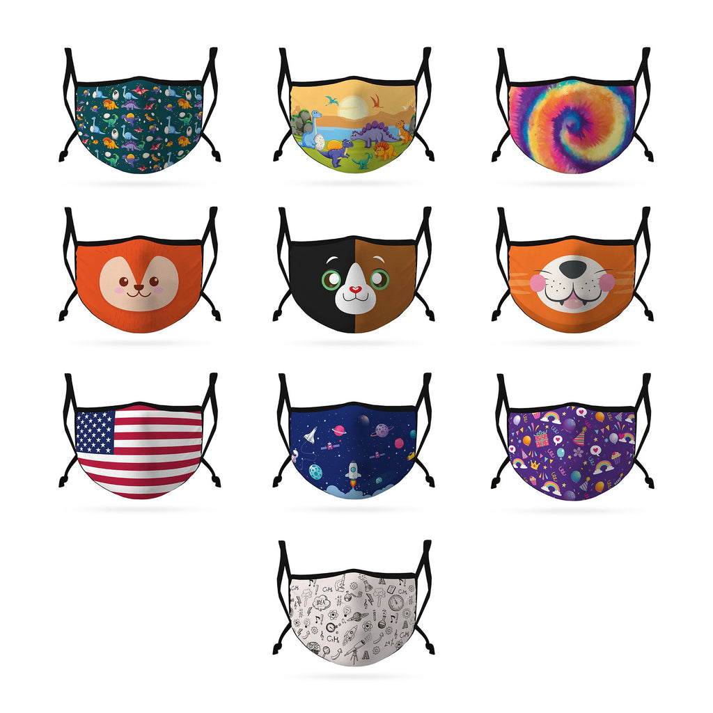 Cute Face Masks 3 / 5 Packs for Kids Child Adjustable Boys Girls Ages 3 to 9 Cotton Poly Washable Reusable 2 Layer Pocket Filter Americana-3 Pack