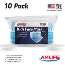 Load image into Gallery viewer, AMLIFE Kids Size Face Masks Youth Children Boys Girls Youth Filter Mask Made in USA Imported Fabric 10 Pack
