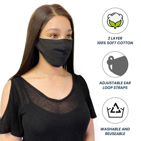 Cotton Face Mask Cloth Masks Pack for Mouth Nose Washable Reusable Double Layer Adjustable Ear Unisex - Product Image