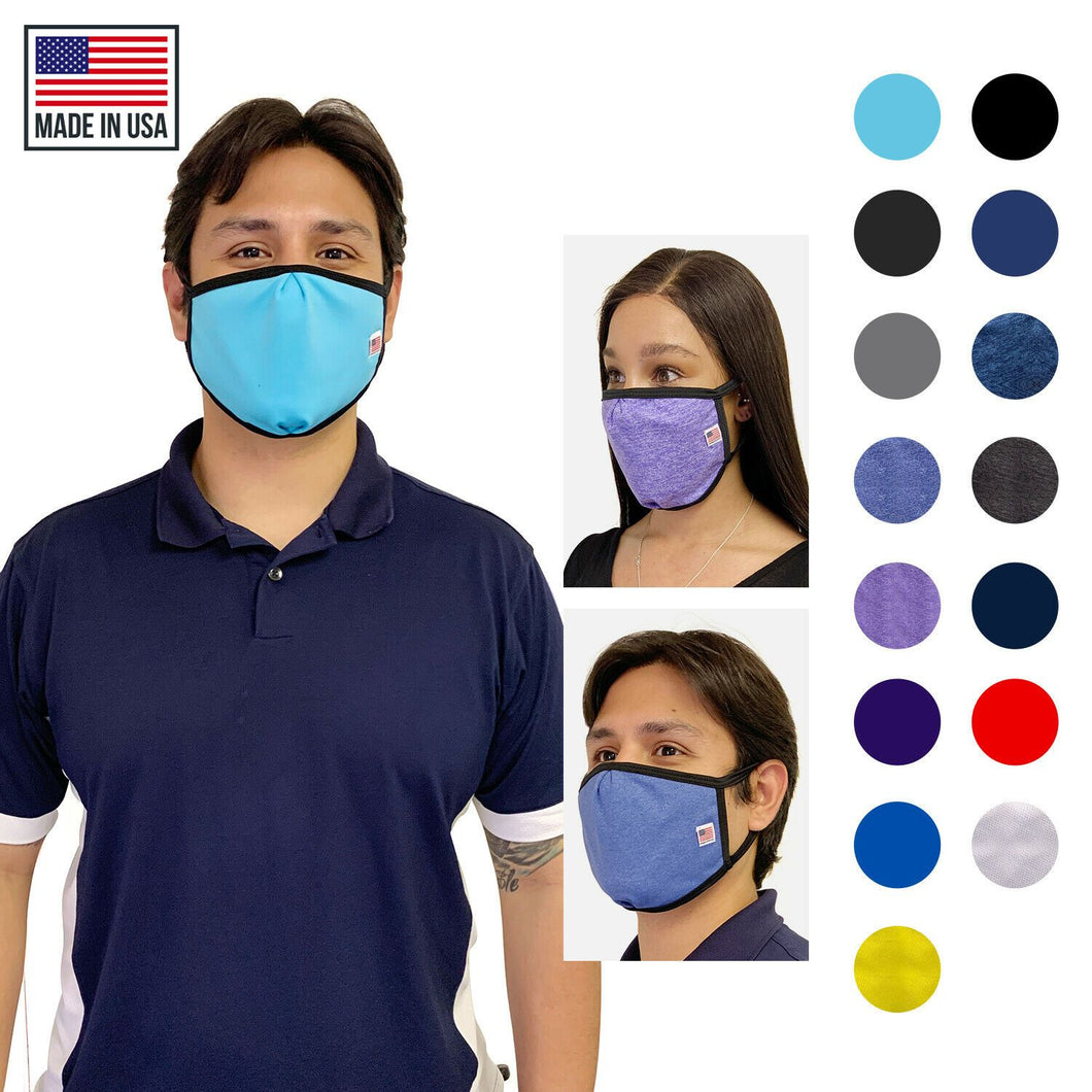 Made in USA Face Masks Mouth Nose Washable Reusable Double Layer Mask Cotton Cloth Blend Black