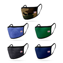 Load image into Gallery viewer, 5 Pack Kids Size Face Masks Comfort Double Layer Washable Reusable Made in USA Pack A

