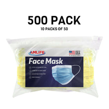 Load image into Gallery viewer, Amlife Face Mask Packs Disposable 3-Ply Filter - Made in USA with Imported Fabric - Yellow 500 PACK
