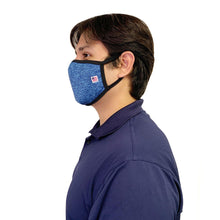 Load image into Gallery viewer, Made in USA Face Masks Mouth Nose Washable Reusable Double Layer Mask Cotton Cloth Blend Heather Blue/Black

