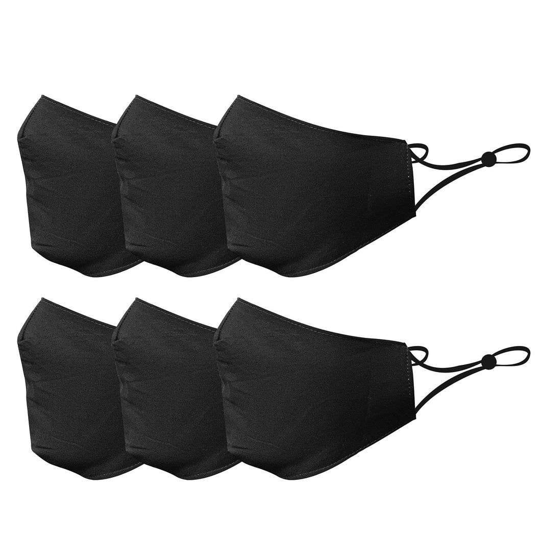 6 Pack Black Cotton Face Mask Cloth Masks for Mouth Nose Washable Reusable Double Layer Covering Adjustable Ear 