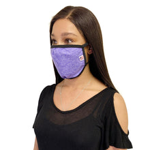 Load image into Gallery viewer, Made in USA Face Masks Mouth Nose Washable Reusable Double Layer Mask Cotton Cloth Blend Heather Purple/Black
