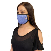 Load image into Gallery viewer, Made in USA Face Masks Mouth Nose Washable Reusable Double Layer Mask Cotton Cloth Blend Heather Blue/White
