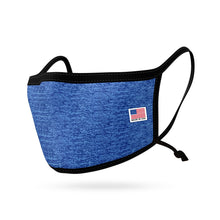 Load image into Gallery viewer, Kids Size Adjustable Face Mask for Children Boys Girls Cloth Double Layer Masks Washable Reusable Made in USA aged 3 to 7 Heather Blue/Black
