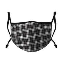 Load image into Gallery viewer, Casaba Fashion Face Masks Cotton Poly Adjustable Washable Reusable Double Layer Filter Pocket Black Plaid
