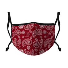 Load image into Gallery viewer, Casaba Fashion Face Masks Cotton Poly Adjustable Washable Reusable Double Layer Filter Pocket Maroon Paisley
