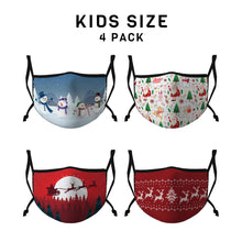 Load image into Gallery viewer, Casaba 4 Pack Face Masks Adult Kids Sizes Fun Cute Holiday Christmas Cotton Poly Adjustable Washable Reusable Holiday Pack A
