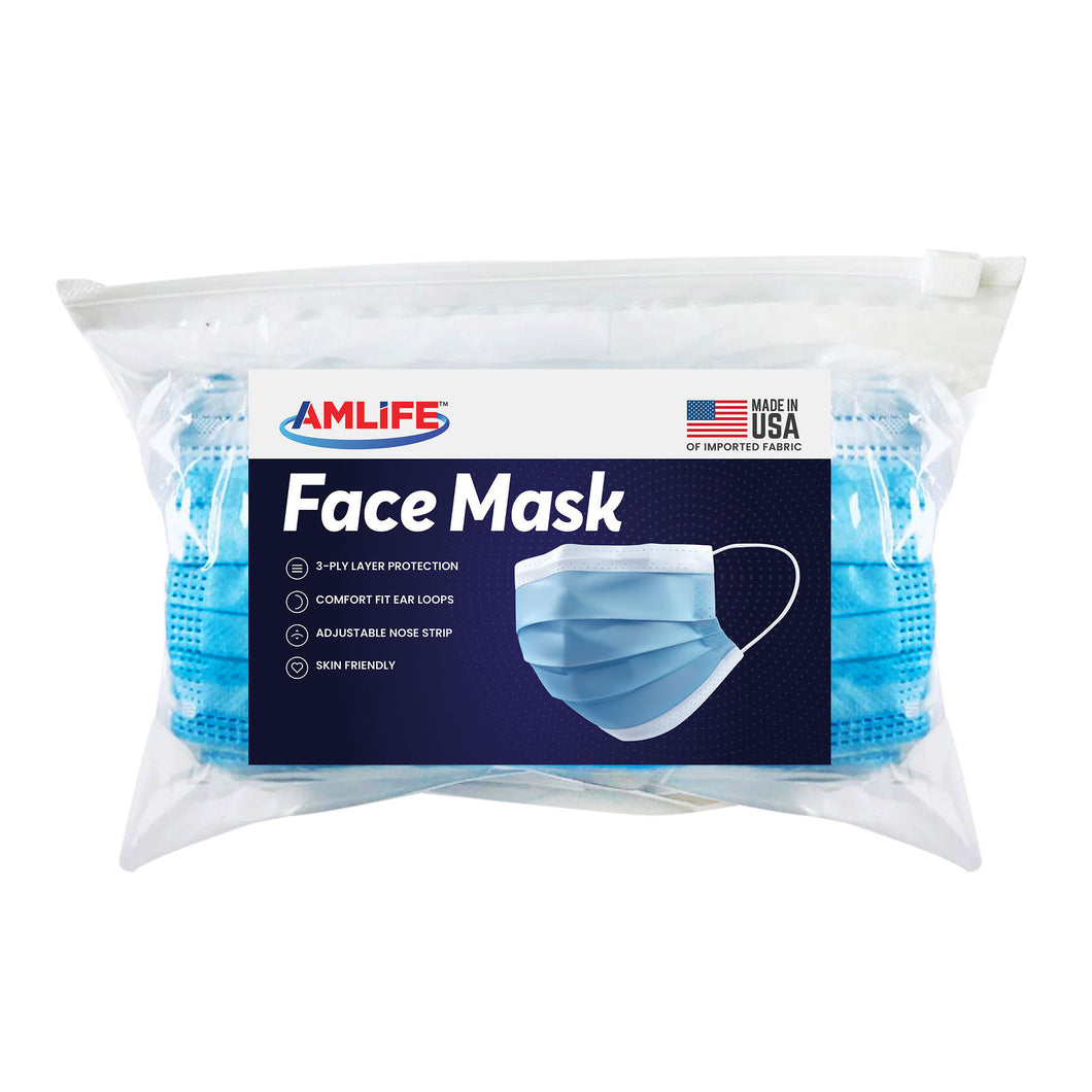 Amlife Face Mask Packs Disposable 3-Ply Filter - Made in USA with Imported Fabric - Teal 10 PACK