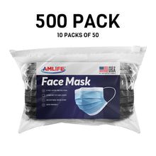 Load image into Gallery viewer, Amlife Disposable Face Masks Protective 3-Ply Filter Made in USA with Imported Fabric Black
