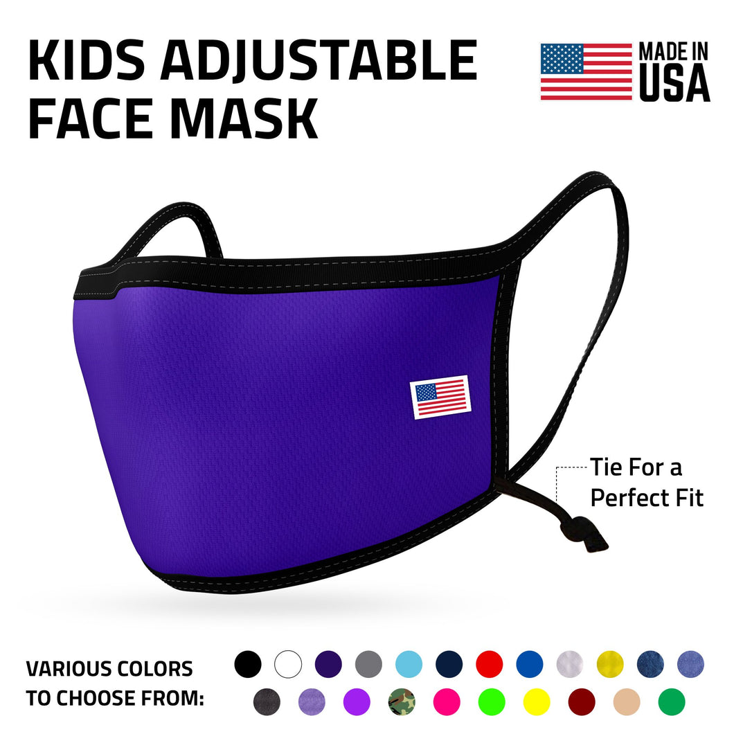 Kids Size Adjustable Face Mask for Children Boys Girls Cloth Double Layer Masks Washable Reusable Made in USA aged 3 to 7 Royal Blue