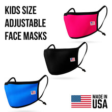 Load image into Gallery viewer, Kids Size Adjustable Face Mask for Children Boys Girls Cloth Double Layer Masks Washable Reusable Made in USA aged 3 to 7 Royal Blue
