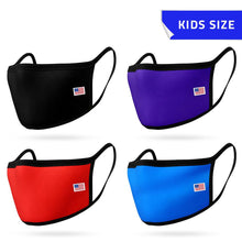 Load image into Gallery viewer, 4 Pack Kids Size Face Masks Comfort Fit Double Layer Washable Reusable Made in USA PACK E
