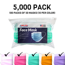 Load image into Gallery viewer, Amlife Disposable Face Masks Protective 3-Ply Filter Made in USA with Imported Fabric Multi-Color
