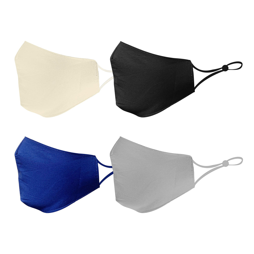 Cotton Face Mask 4 Pack Cloth Masks Multi Color for Mouth Nose Washable Reusable Double Layer Adjustable Unisex Black/Grey/Blue/Ivory