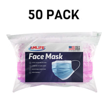 Load image into Gallery viewer, Amlife Disposable Face Masks Protective 3-Ply Filter Made in USA with Imported Fabric Pink
